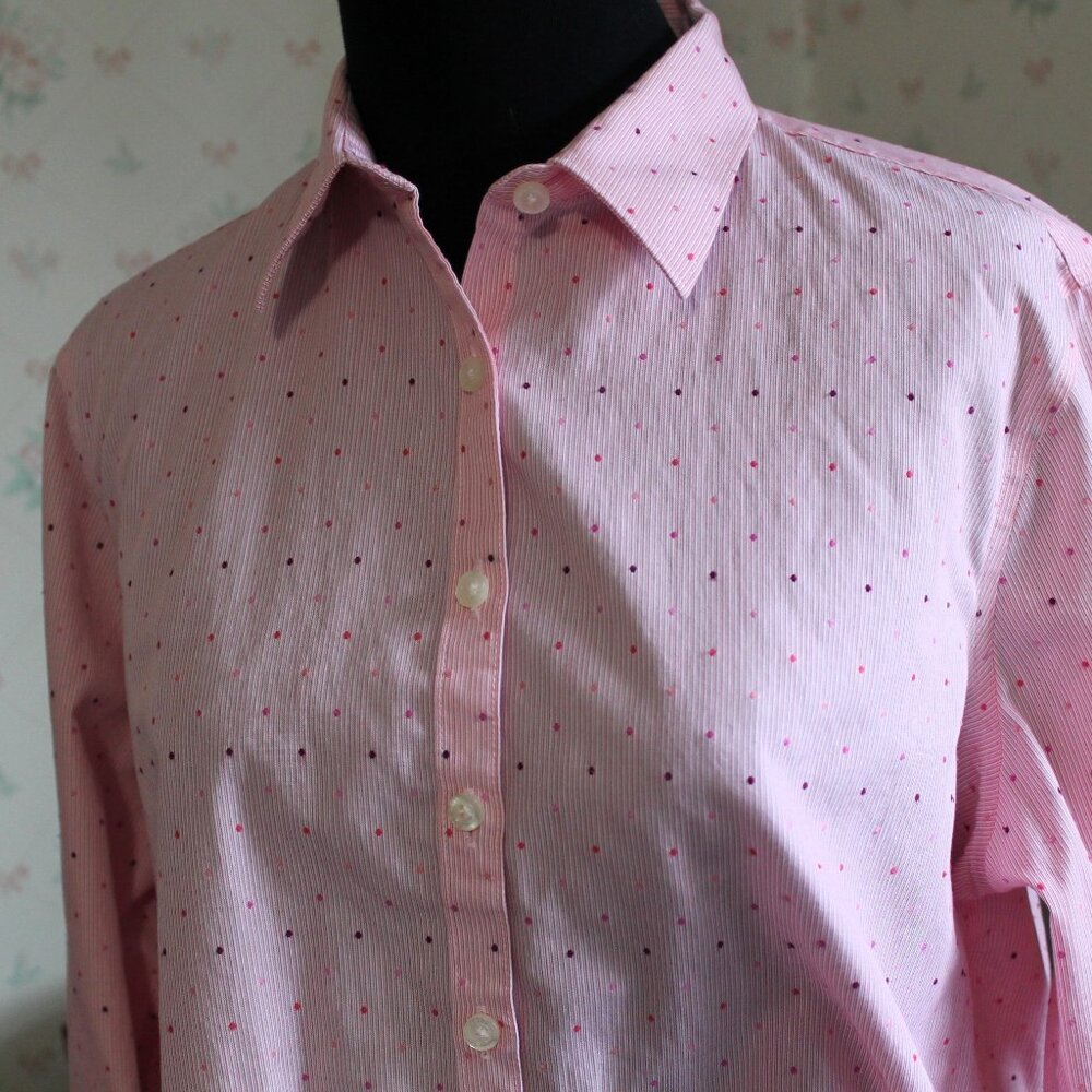 Land's End Pink Cotton Dotted Swiss Button Down Shirt, Size 12P